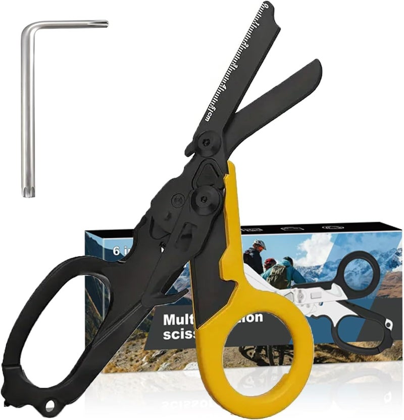 Lemasa 6-in-1 Trauma Clipper, Folding Emergency Clipper, Outdoor Camping Tool, Seat Belt Cutter, Oxygen Cylinder Wrench, Free Adjustable Wrench (Yellow Black Handle) - Image 1